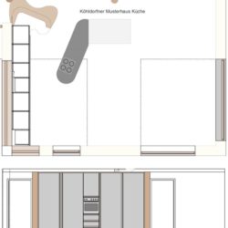 Köhldorfner Musterhaus Grundriss Küchenzeile mit Kochstelle + Ansicht Hochschrank
